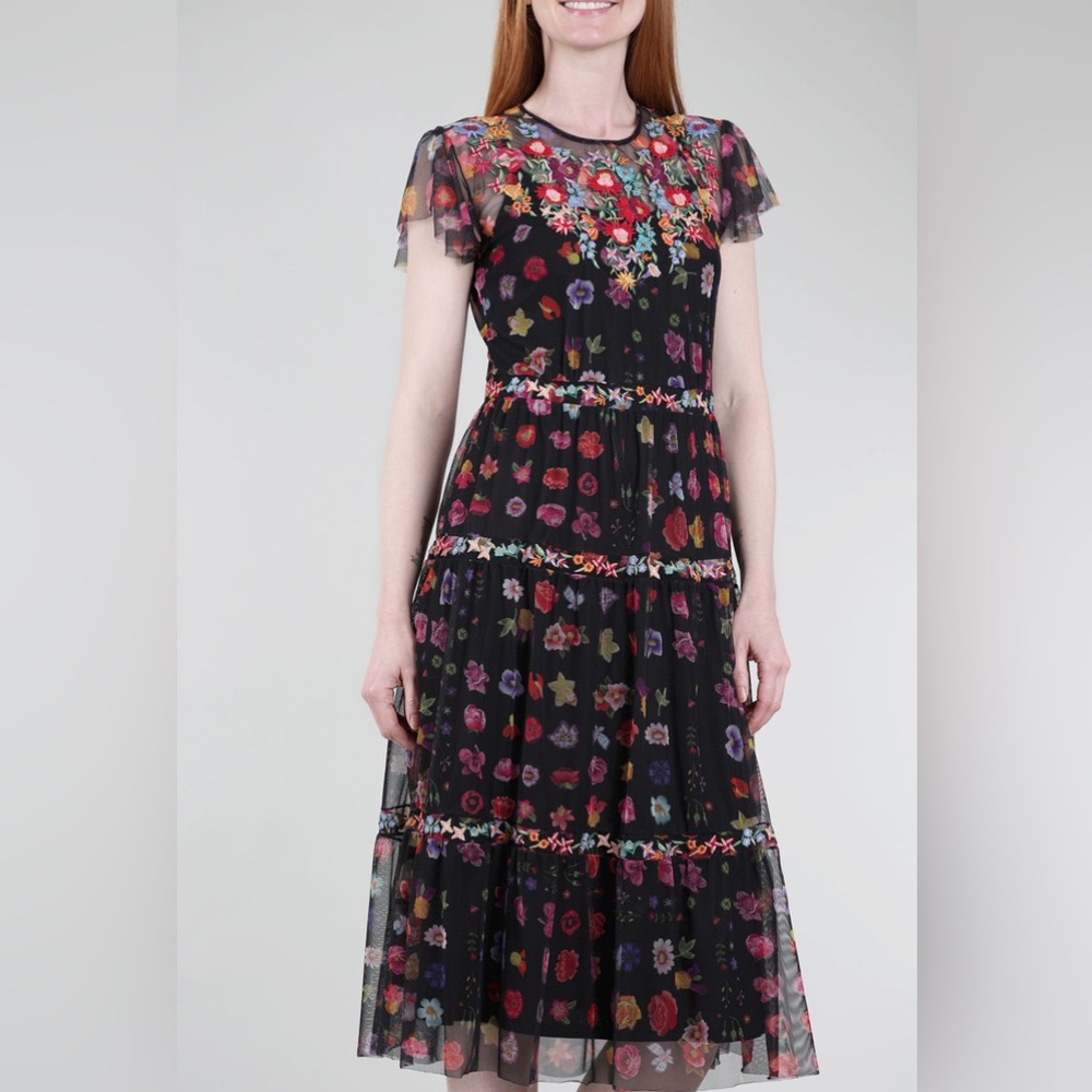 Johnny Was Black A-line Midi Dress with Flutter Sleeves - Picture 3 of 7